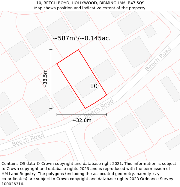 10, BEECH ROAD, HOLLYWOOD, BIRMINGHAM, B47 5QS: Plot and title map