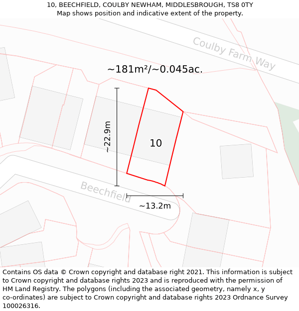 10, BEECHFIELD, COULBY NEWHAM, MIDDLESBROUGH, TS8 0TY: Plot and title map