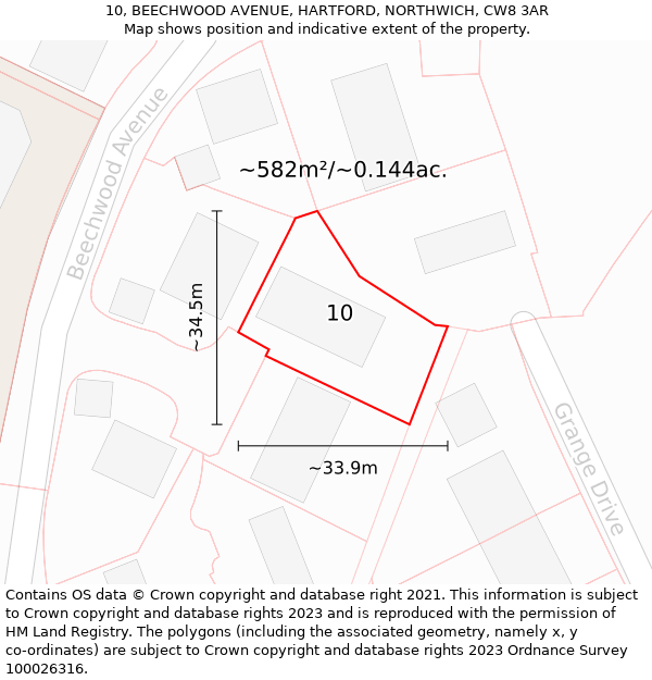 10, BEECHWOOD AVENUE, HARTFORD, NORTHWICH, CW8 3AR: Plot and title map