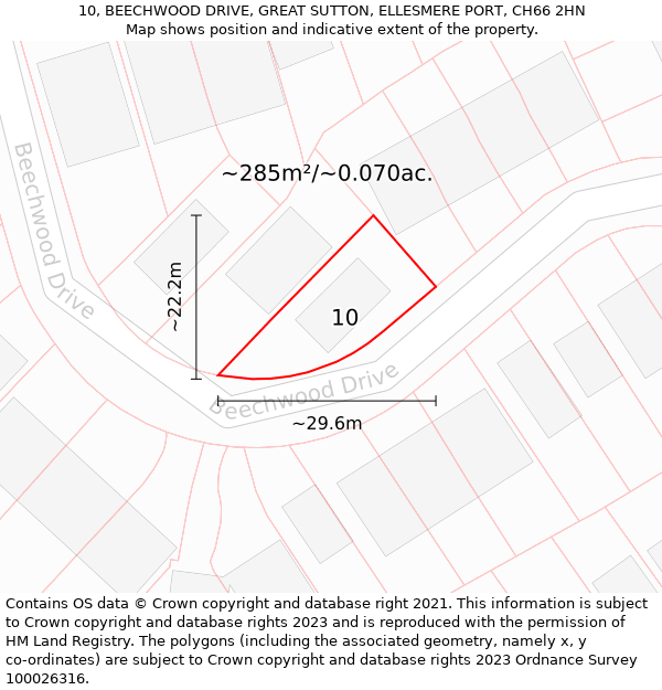 10, BEECHWOOD DRIVE, GREAT SUTTON, ELLESMERE PORT, CH66 2HN: Plot and title map