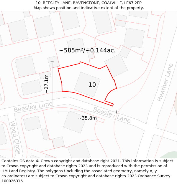 10, BEESLEY LANE, RAVENSTONE, COALVILLE, LE67 2EP: Plot and title map