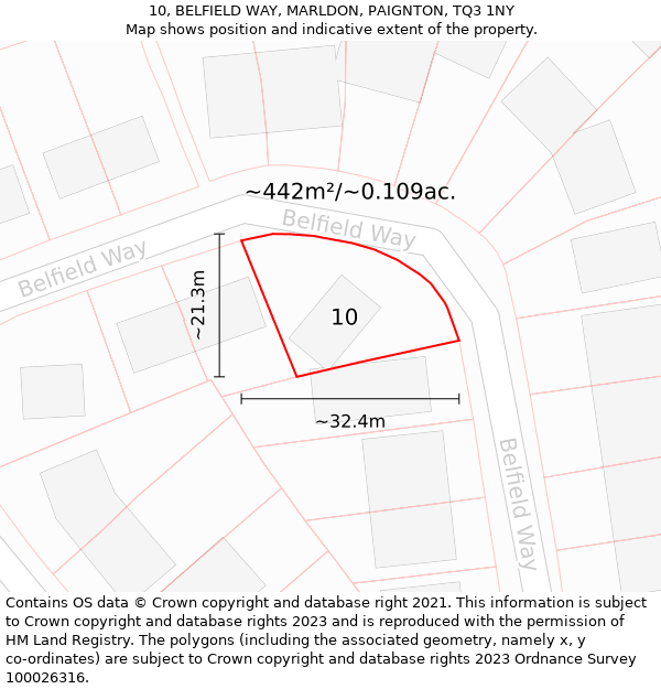 10, BELFIELD WAY, MARLDON, PAIGNTON, TQ3 1NY: Plot and title map