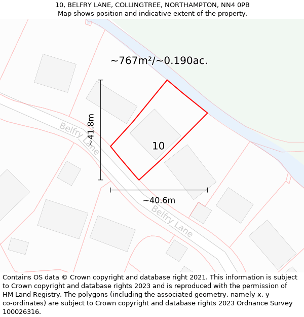 10, BELFRY LANE, COLLINGTREE, NORTHAMPTON, NN4 0PB: Plot and title map