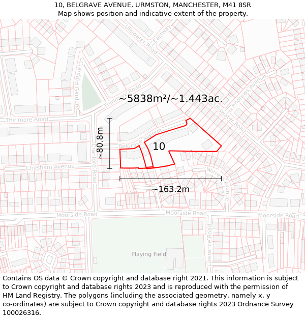 10, BELGRAVE AVENUE, URMSTON, MANCHESTER, M41 8SR: Plot and title map