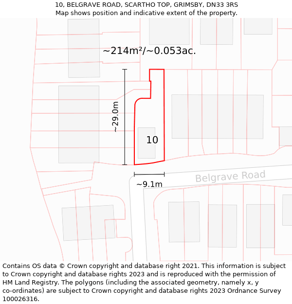 10, BELGRAVE ROAD, SCARTHO TOP, GRIMSBY, DN33 3RS: Plot and title map