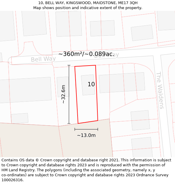 10, BELL WAY, KINGSWOOD, MAIDSTONE, ME17 3QH: Plot and title map