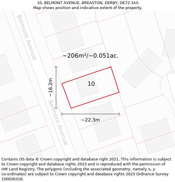 10, BELMONT AVENUE, BREASTON, DERBY, DE72 3AA: Plot and title map