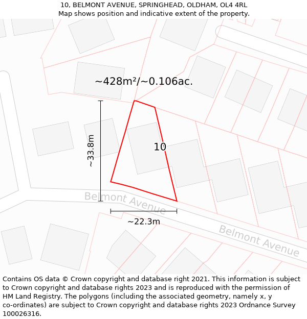 10, BELMONT AVENUE, SPRINGHEAD, OLDHAM, OL4 4RL: Plot and title map