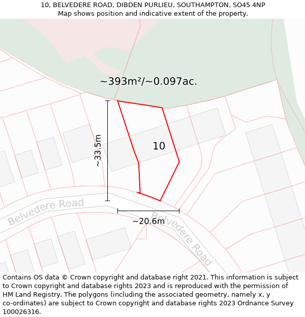 10, BELVEDERE ROAD, DIBDEN PURLIEU, SOUTHAMPTON, SO45 4NP: Plot and title map