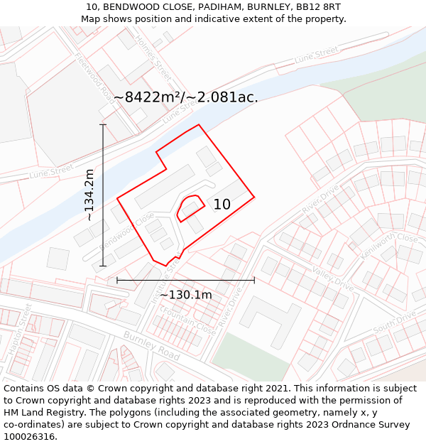 10, BENDWOOD CLOSE, PADIHAM, BURNLEY, BB12 8RT: Plot and title map