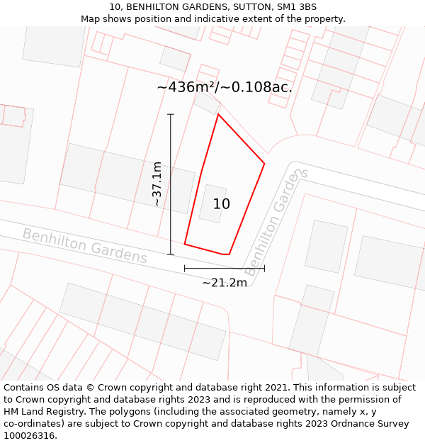 10, BENHILTON GARDENS, SUTTON, SM1 3BS: Plot and title map