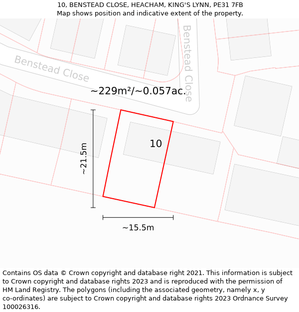 10, BENSTEAD CLOSE, HEACHAM, KING'S LYNN, PE31 7FB: Plot and title map