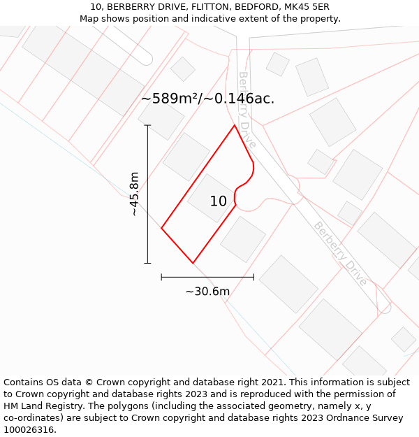 10, BERBERRY DRIVE, FLITTON, BEDFORD, MK45 5ER: Plot and title map