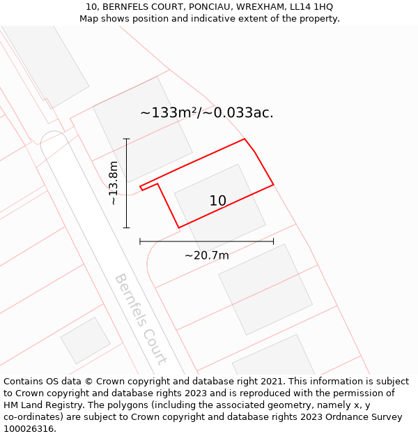 10, BERNFELS COURT, PONCIAU, WREXHAM, LL14 1HQ: Plot and title map