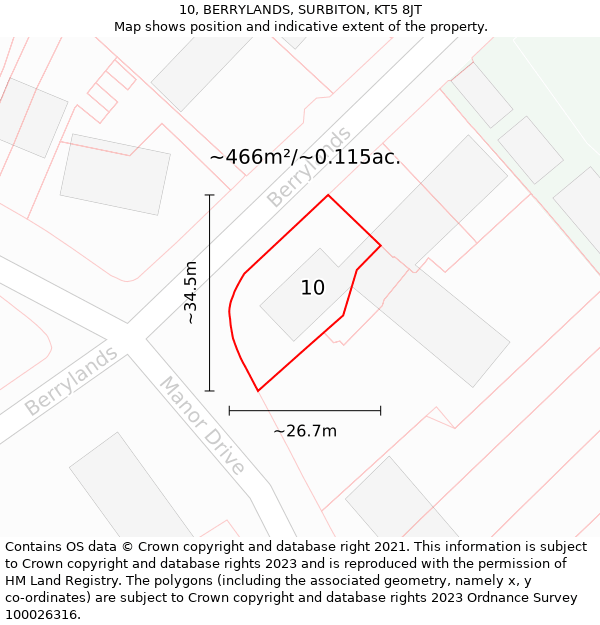 10, BERRYLANDS, SURBITON, KT5 8JT: Plot and title map