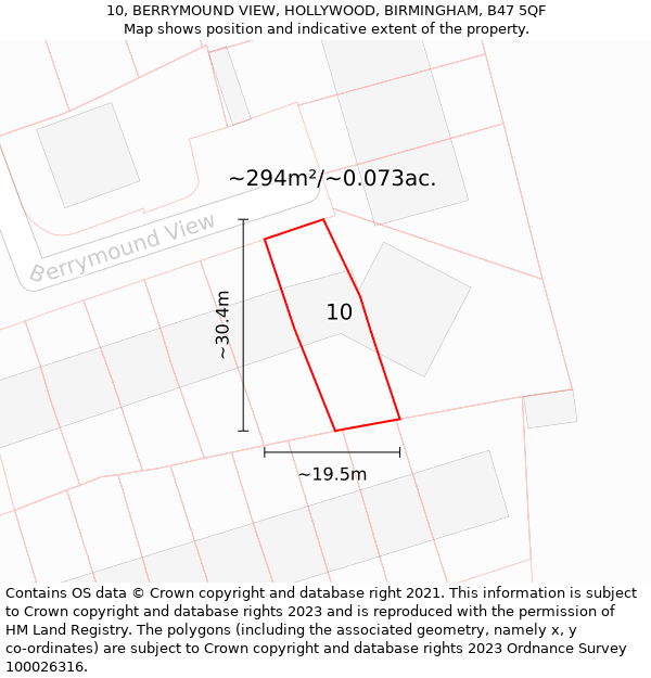 10, BERRYMOUND VIEW, HOLLYWOOD, BIRMINGHAM, B47 5QF: Plot and title map