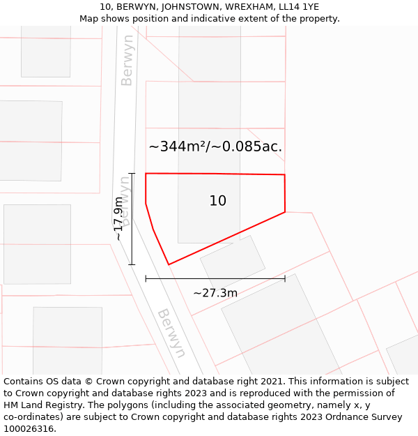 10, BERWYN, JOHNSTOWN, WREXHAM, LL14 1YE: Plot and title map