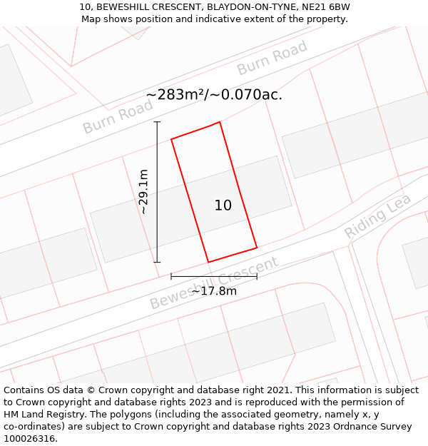 10, BEWESHILL CRESCENT, BLAYDON-ON-TYNE, NE21 6BW: Plot and title map