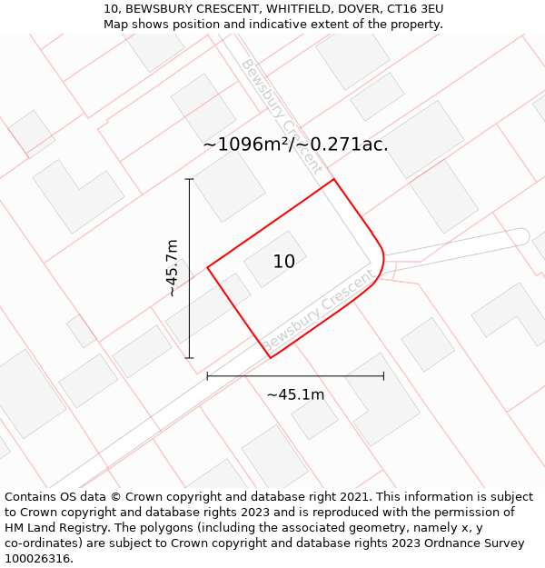 10, BEWSBURY CRESCENT, WHITFIELD, DOVER, CT16 3EU: Plot and title map