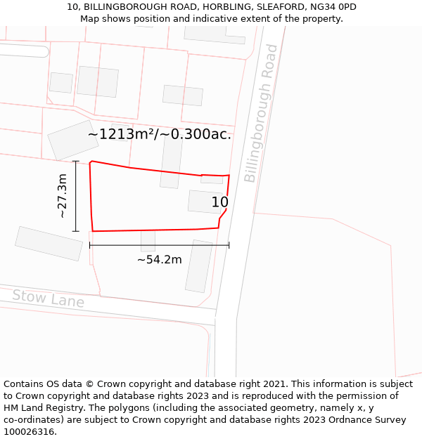 10, BILLINGBOROUGH ROAD, HORBLING, SLEAFORD, NG34 0PD: Plot and title map