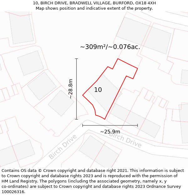 10, BIRCH DRIVE, BRADWELL VILLAGE, BURFORD, OX18 4XH: Plot and title map