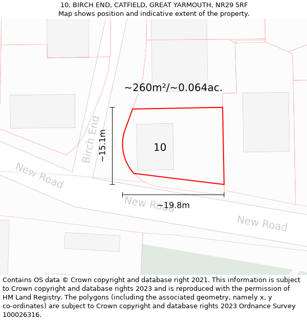 10, BIRCH END, CATFIELD, GREAT YARMOUTH, NR29 5RF: Plot and title map