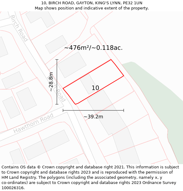 10, BIRCH ROAD, GAYTON, KING'S LYNN, PE32 1UN: Plot and title map