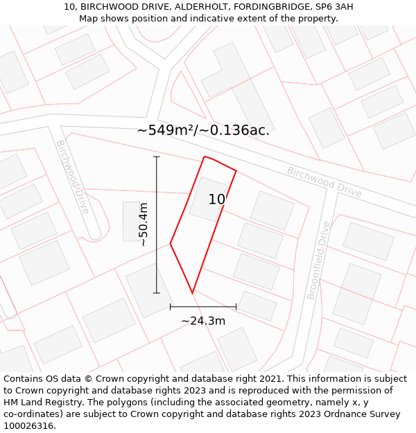 10, BIRCHWOOD DRIVE, ALDERHOLT, FORDINGBRIDGE, SP6 3AH: Plot and title map