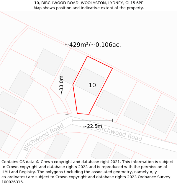 10, BIRCHWOOD ROAD, WOOLASTON, LYDNEY, GL15 6PE: Plot and title map