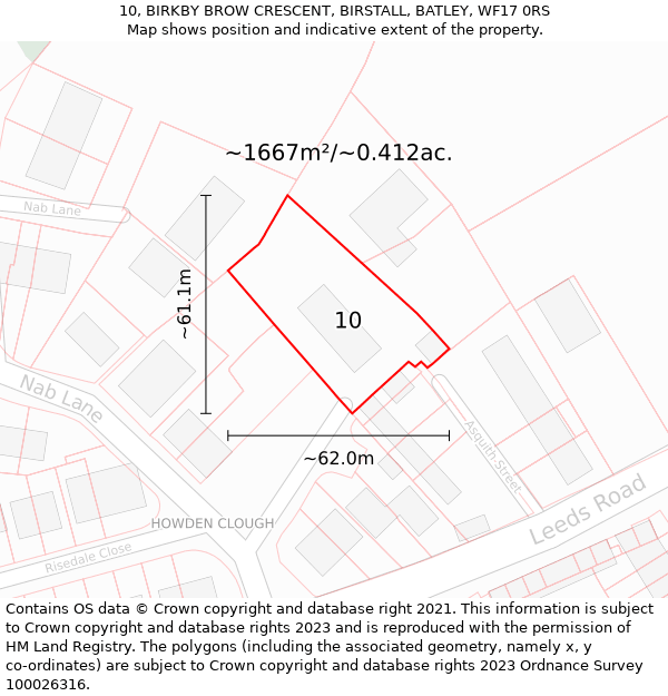 10, BIRKBY BROW CRESCENT, BIRSTALL, BATLEY, WF17 0RS: Plot and title map