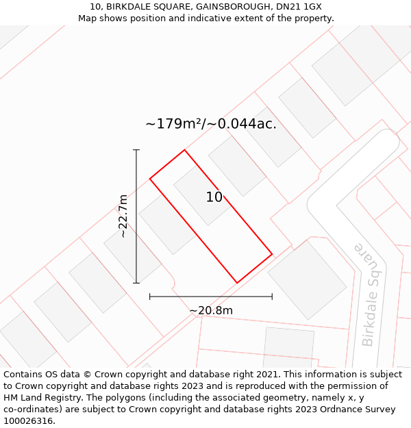 10, BIRKDALE SQUARE, GAINSBOROUGH, DN21 1GX: Plot and title map