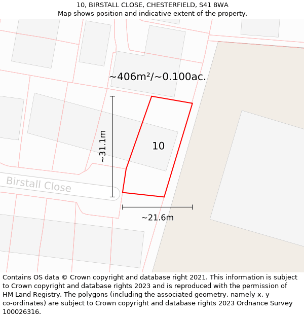 10, BIRSTALL CLOSE, CHESTERFIELD, S41 8WA: Plot and title map