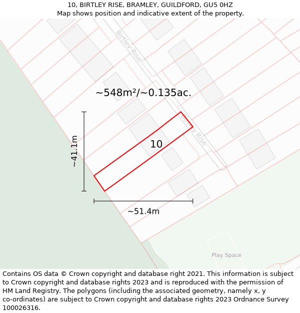 10, BIRTLEY RISE, BRAMLEY, GUILDFORD, GU5 0HZ: Plot and title map