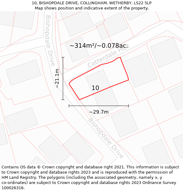 10, BISHOPDALE DRIVE, COLLINGHAM, WETHERBY, LS22 5LP: Plot and title map