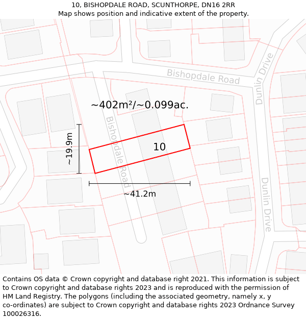 10, BISHOPDALE ROAD, SCUNTHORPE, DN16 2RR: Plot and title map