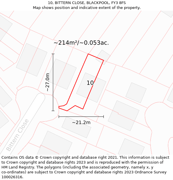 10, BITTERN CLOSE, BLACKPOOL, FY3 8FS: Plot and title map