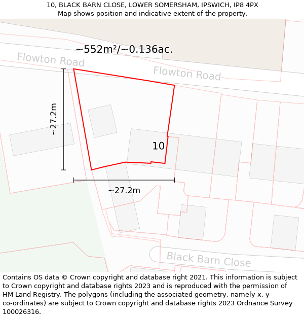 10, BLACK BARN CLOSE, LOWER SOMERSHAM, IPSWICH, IP8 4PX: Plot and title map