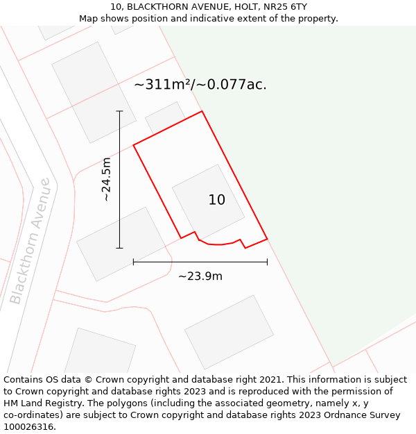 10, BLACKTHORN AVENUE, HOLT, NR25 6TY: Plot and title map