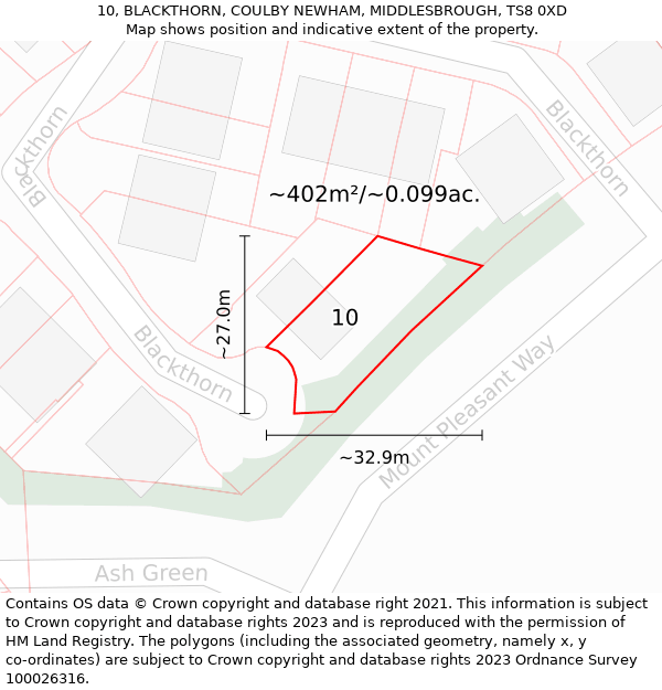 10, BLACKTHORN, COULBY NEWHAM, MIDDLESBROUGH, TS8 0XD: Plot and title map