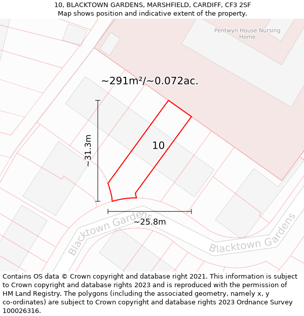 10, BLACKTOWN GARDENS, MARSHFIELD, CARDIFF, CF3 2SF: Plot and title map