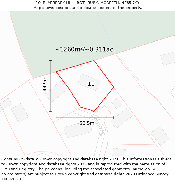 10, BLAEBERRY HILL, ROTHBURY, MORPETH, NE65 7YY: Plot and title map