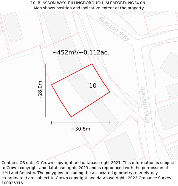 10, BLASSON WAY, BILLINGBOROUGH, SLEAFORD, NG34 0NL: Plot and title map