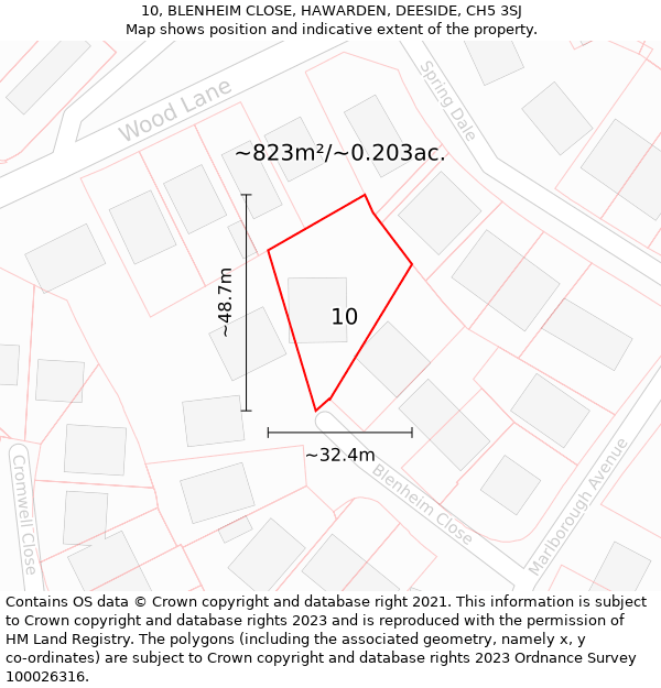 10, BLENHEIM CLOSE, HAWARDEN, DEESIDE, CH5 3SJ: Plot and title map