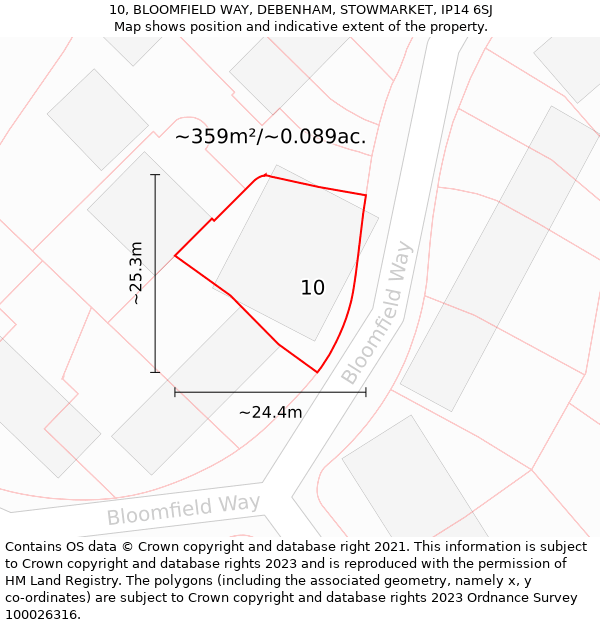 10, BLOOMFIELD WAY, DEBENHAM, STOWMARKET, IP14 6SJ: Plot and title map