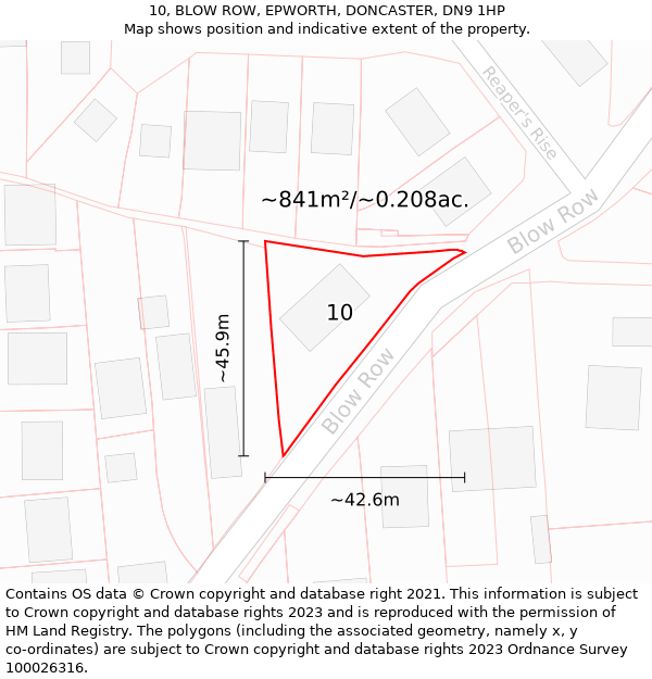 10, BLOW ROW, EPWORTH, DONCASTER, DN9 1HP: Plot and title map