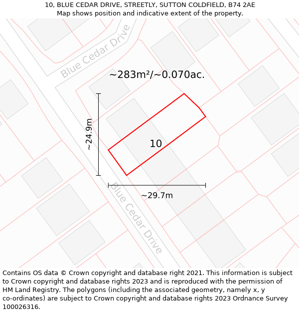 10, BLUE CEDAR DRIVE, STREETLY, SUTTON COLDFIELD, B74 2AE: Plot and title map