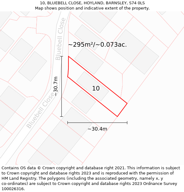 10, BLUEBELL CLOSE, HOYLAND, BARNSLEY, S74 0LS: Plot and title map