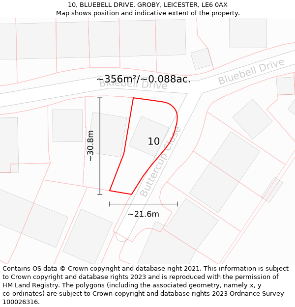 10, BLUEBELL DRIVE, GROBY, LEICESTER, LE6 0AX: Plot and title map