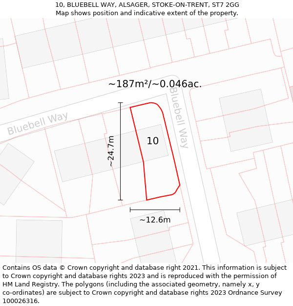 10, BLUEBELL WAY, ALSAGER, STOKE-ON-TRENT, ST7 2GG: Plot and title map