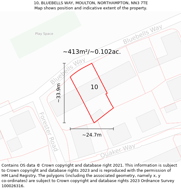 10, BLUEBELLS WAY, MOULTON, NORTHAMPTON, NN3 7TE: Plot and title map